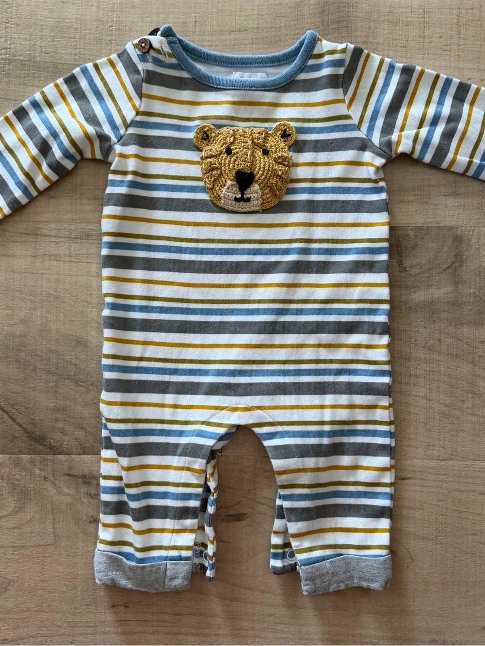 Mud Pie Blue, Gray & Mustard Striped Lion Footie